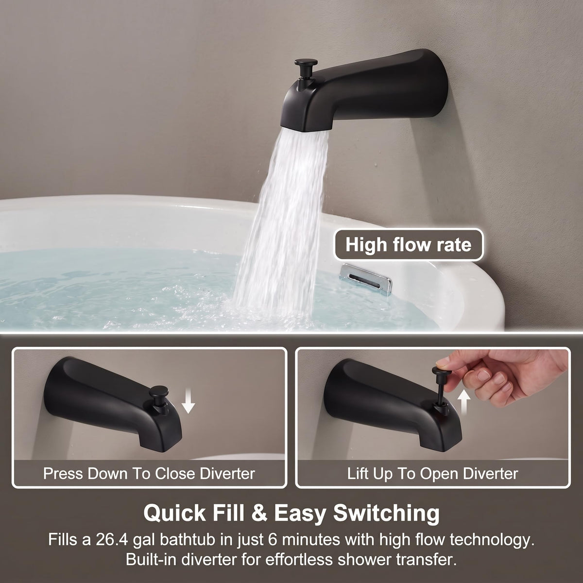 FROPO Shower Tub Faucet - Matte Black view 4