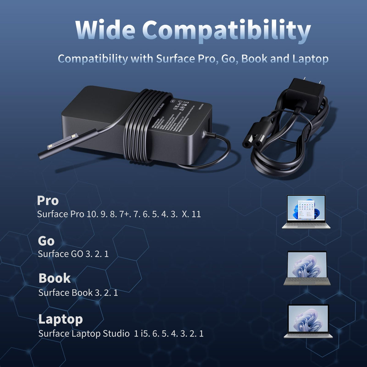 65W Surface Pro Charger for Microsoft Windows Surface Laptop Power Cord (additional view 1)
