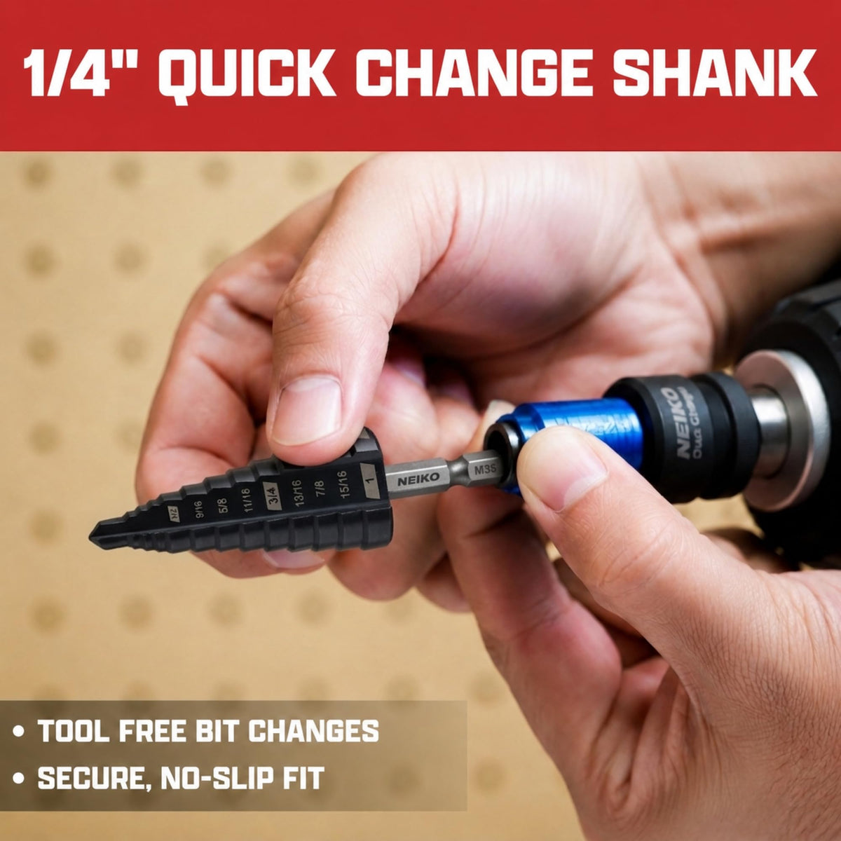 NEIKO 10624B Step Drill Bit, 9 Steps 1/2" to 1" Straight M35 Cobalt, AlTiSiN Coated, 1/4" (additional view 3)