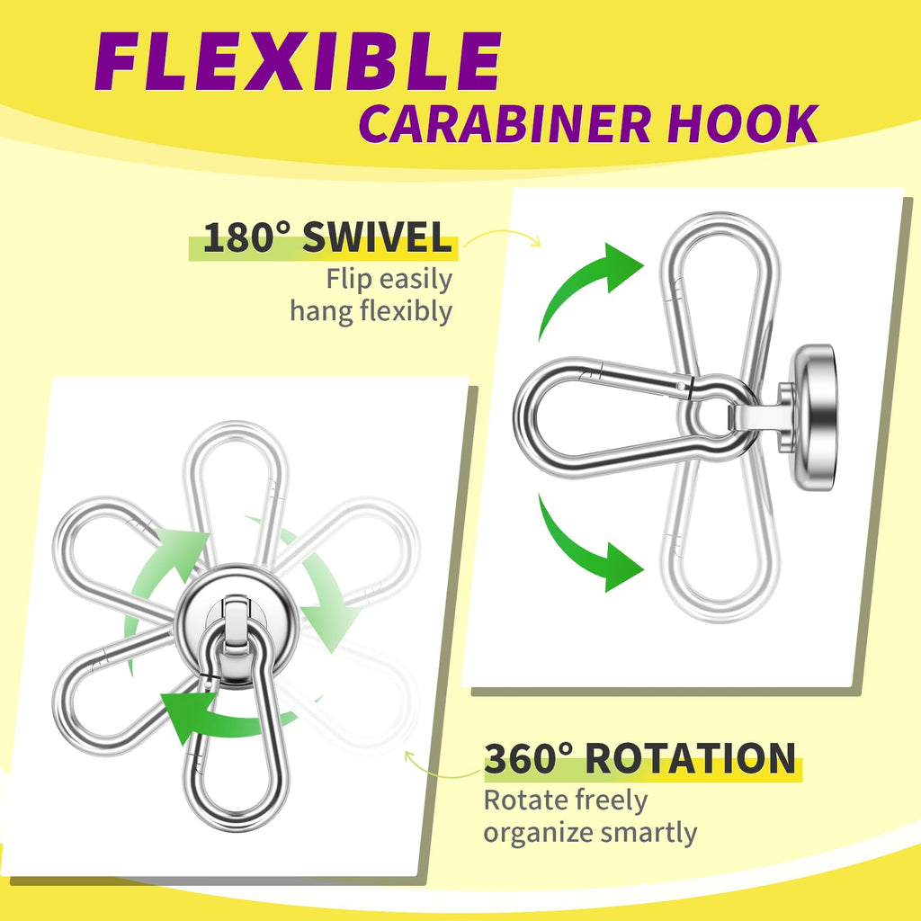 Niuknow Magnetic Hooks with Swivel Carabiner - Silver / 0.98 in view 5
