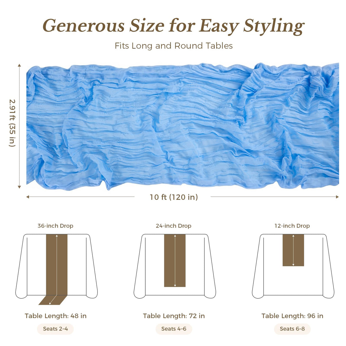 Goodluck Cheesecloth Table Runner 35x120 Inch Boho Gauze Table Runner - Baby Blue view 3