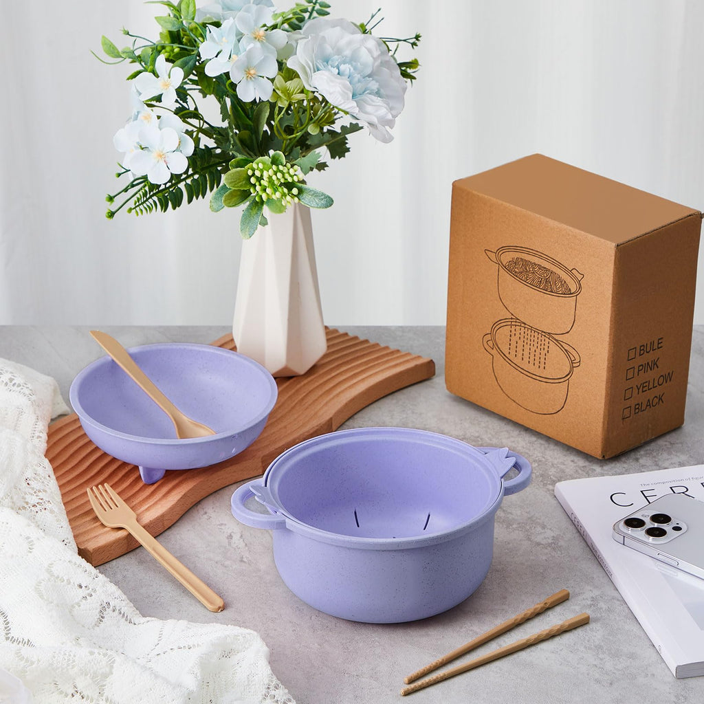 Romooa 45oz Cute Pig Ramen Bowl Set Microwavable
