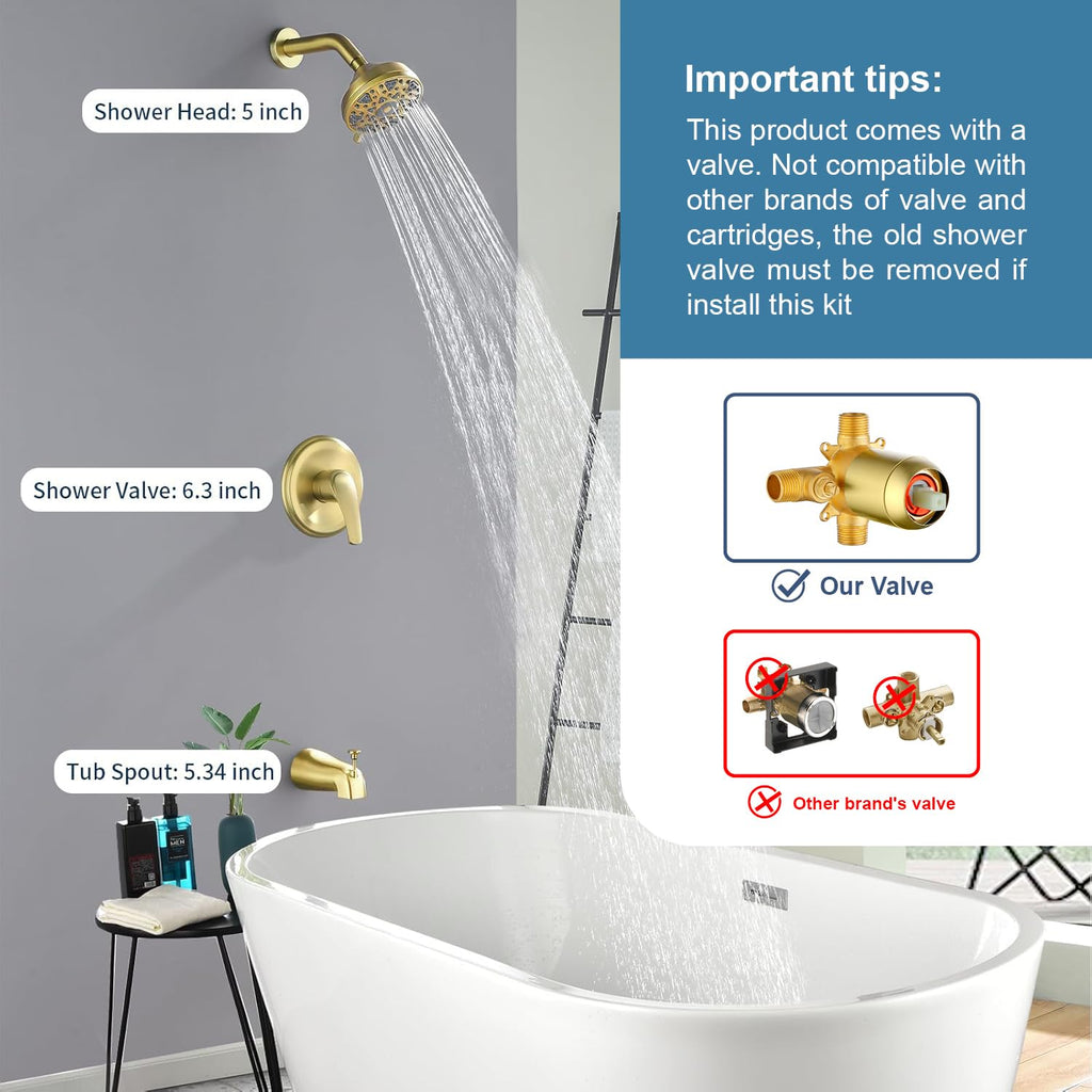 DIFEINI Tub Shower Faucet Combo Set Bathtub Faucet Set Shower System with Tub Spout Shower Tub Kit Shower Valve and