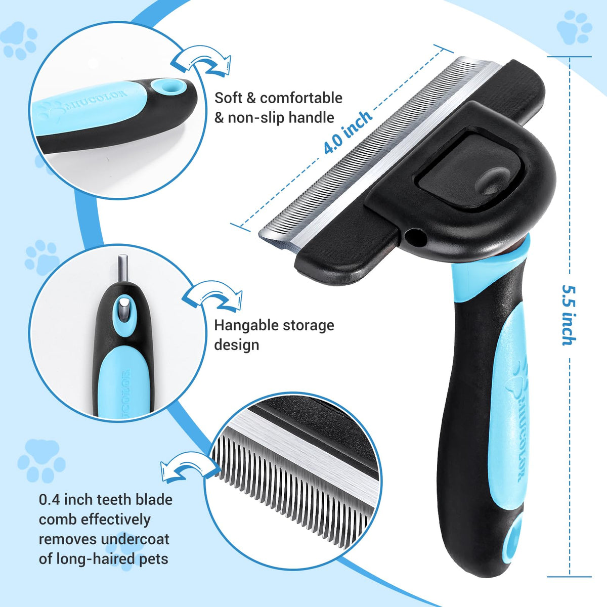 MIU COLOR Pet Grooming Brush Deshedding Tool for Dogs & Cats - Blue / Long Hair view 4