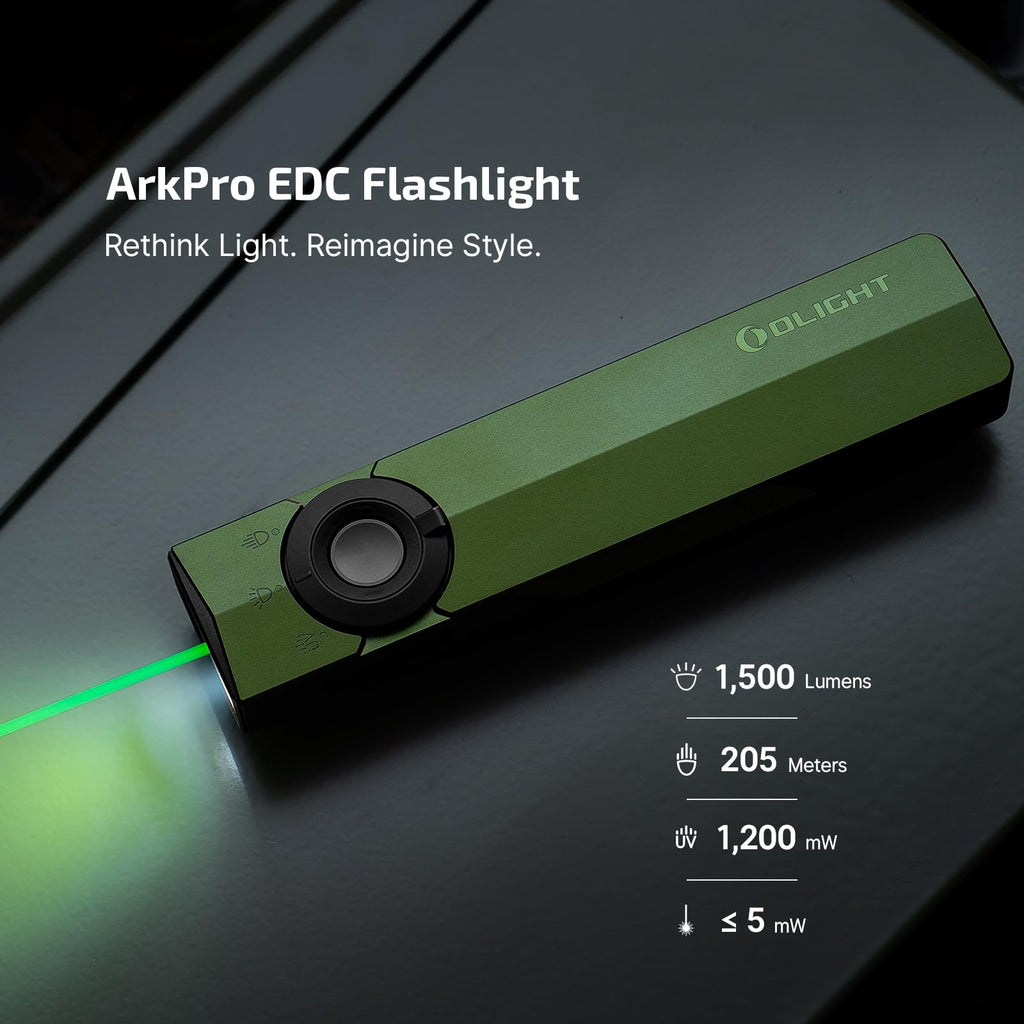 OLIGHT ArkPro EDC Flat Flashlight Rechargeable, Pocket Light, OD Green CW
