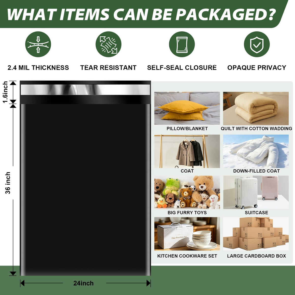 10PCS Jumbo Poly Mailers 24x36 for Winter Clothes Pillow Blanket Suitcase (additional view 1)