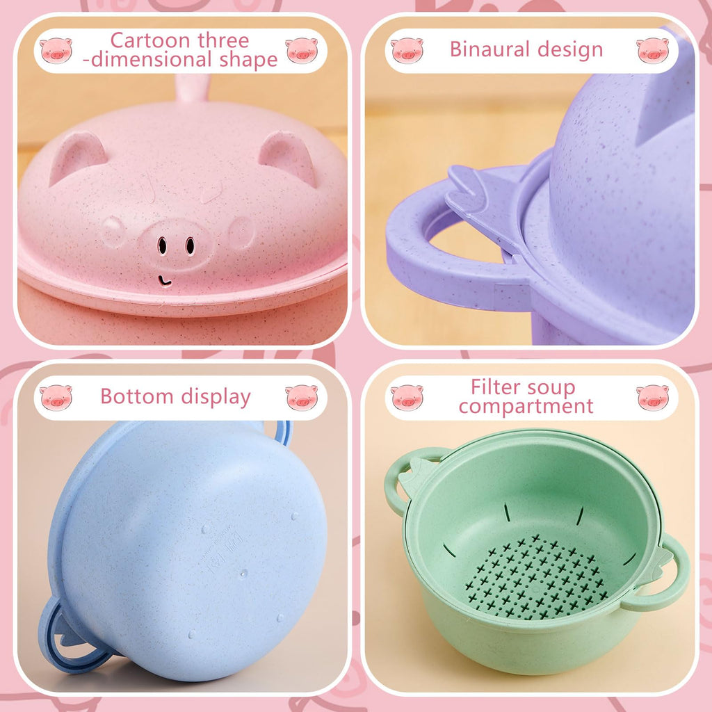 Romooa 45oz Cute Pig Ramen Bowl Set Microwavable