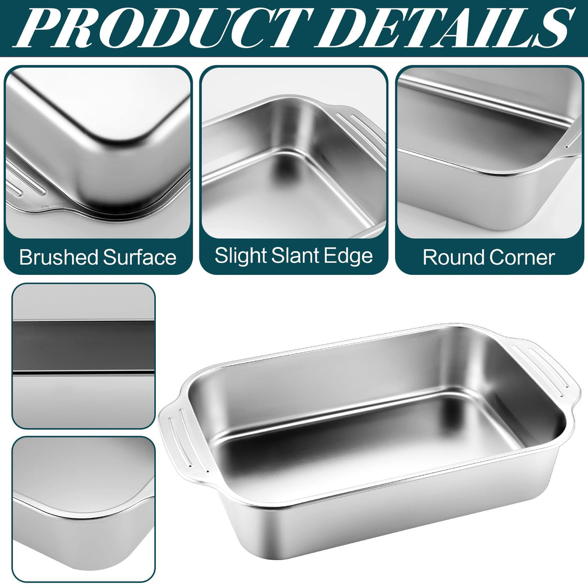 Funnymoom 2 Pcs Stainless Steel Cake Pan with Handle - 13" X 9" X 3.35" view 3