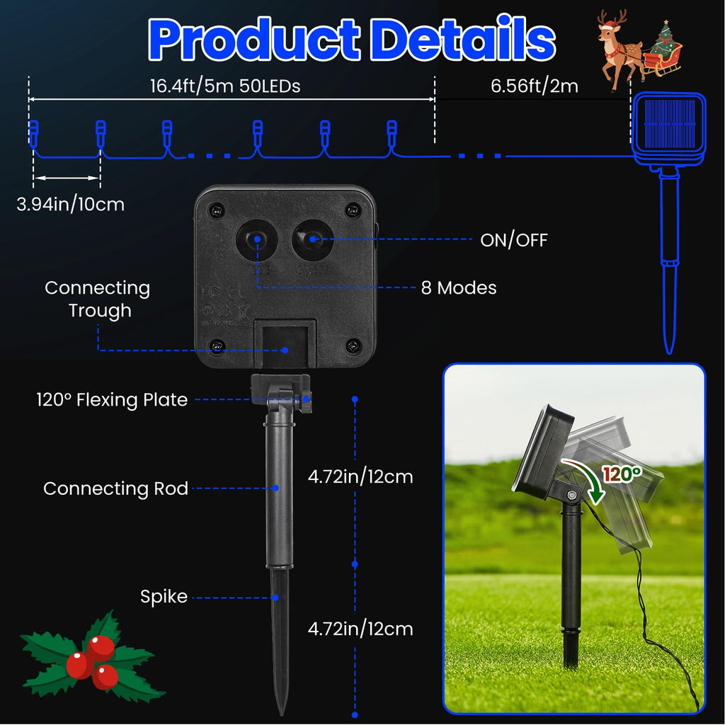 Moettany Solar String Lights Outdoor Waterproof - Blue view 4