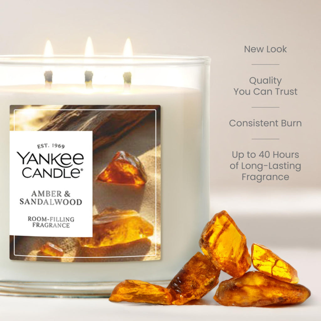 Yankee Candle Amber & Sandalwood Scented Candle, 14.5oz 3-Wick