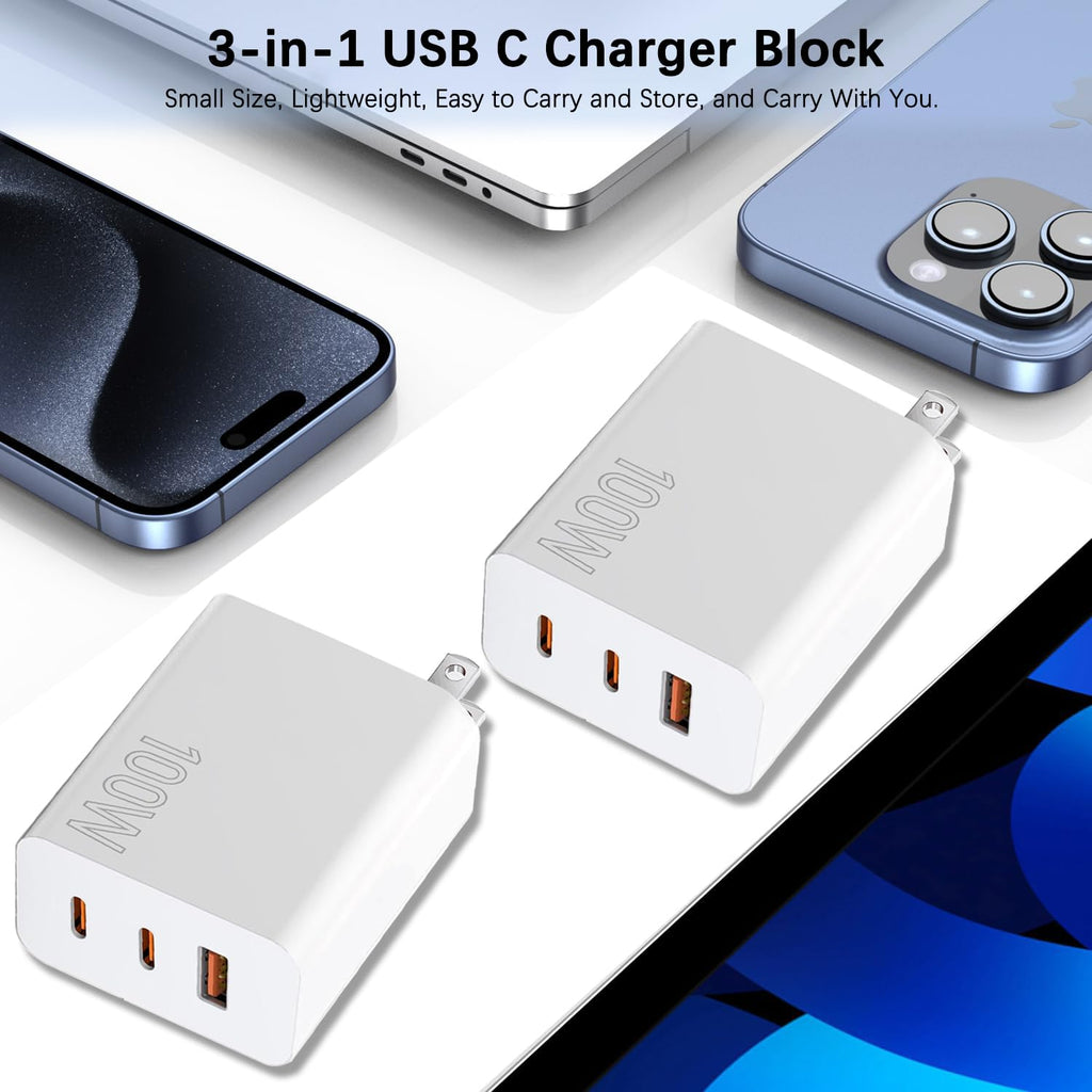 100W USB C Charger Block,2Pack 3-Port PD&AC GaN Super Fast USB C Charging Block Wall (additional view 6)