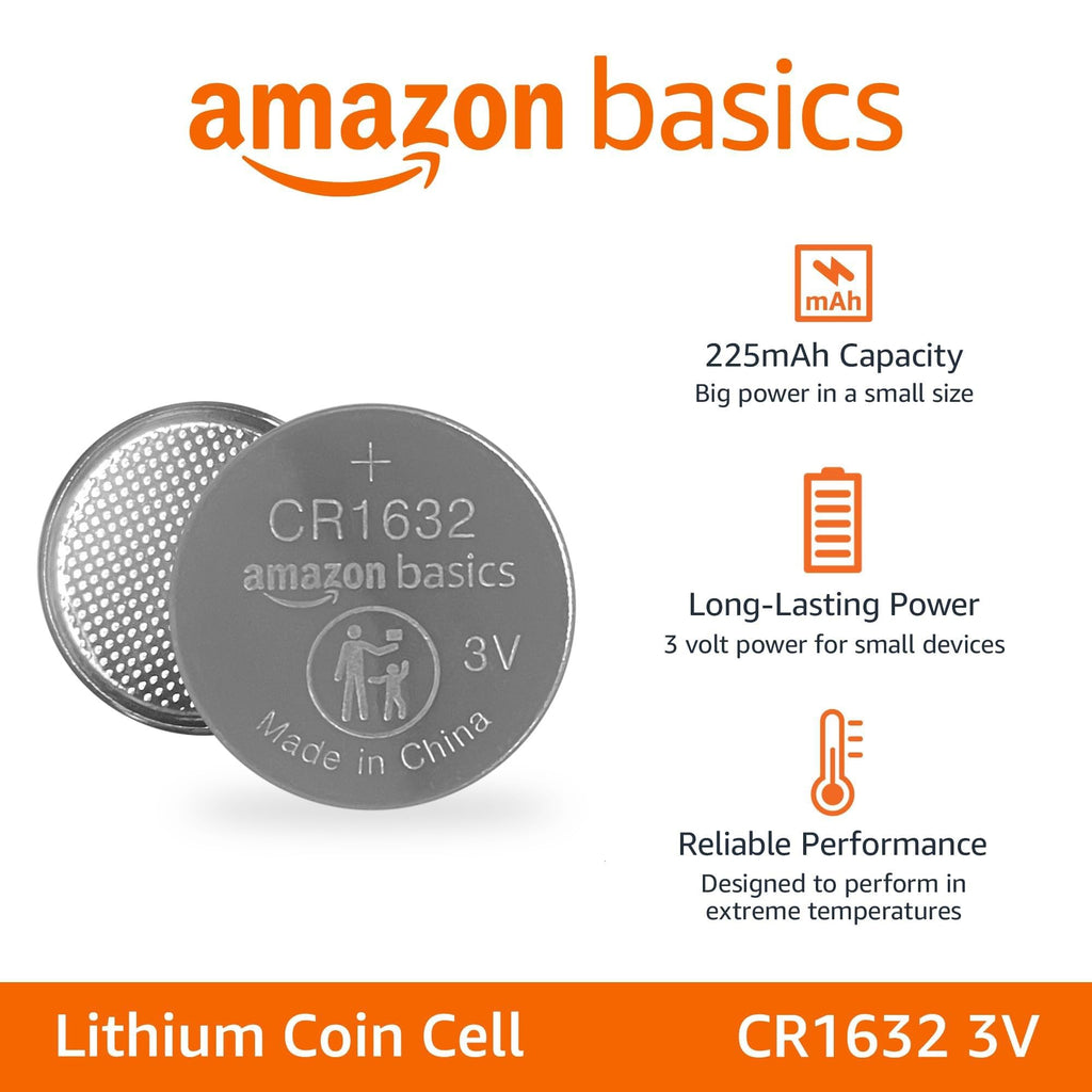 Amazon Basics 4-Pack CR1632 3 Volt Lithium Coin Cell Battery, Long Lasting Power, Mercury-Free, Reliable, Child Safety