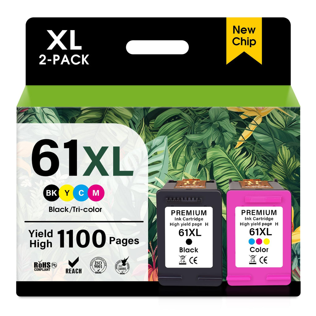61XL Black&Tri-Color Ink Cartridge Combo Pack Replacement for HP Ink 61