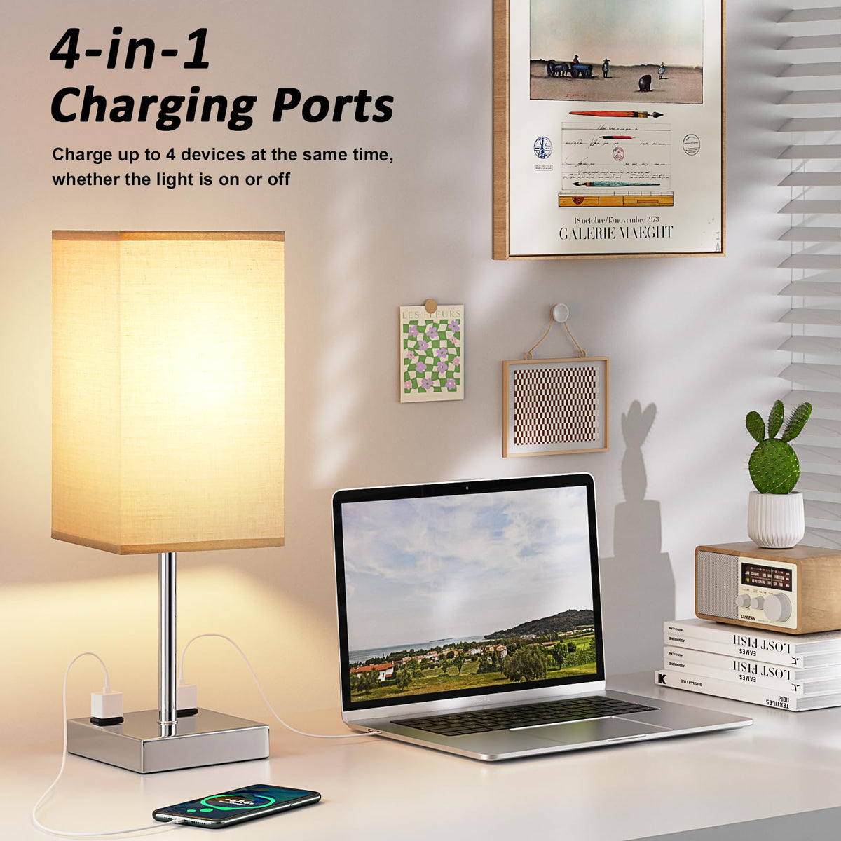 aooshine Bedside Table Lamp Touch Control - Gray & Silver Base / 17.4in view 5