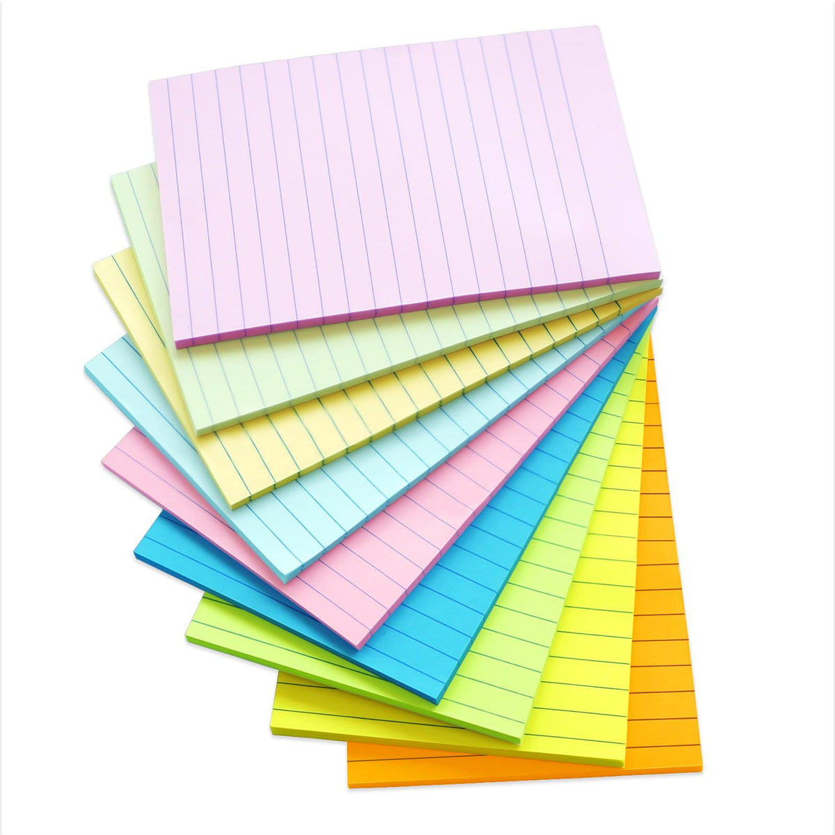HQCME 9 Pack Lined Sticky Notes with Lines 4X6 in, 9 Pastel Slef-Stick Pads