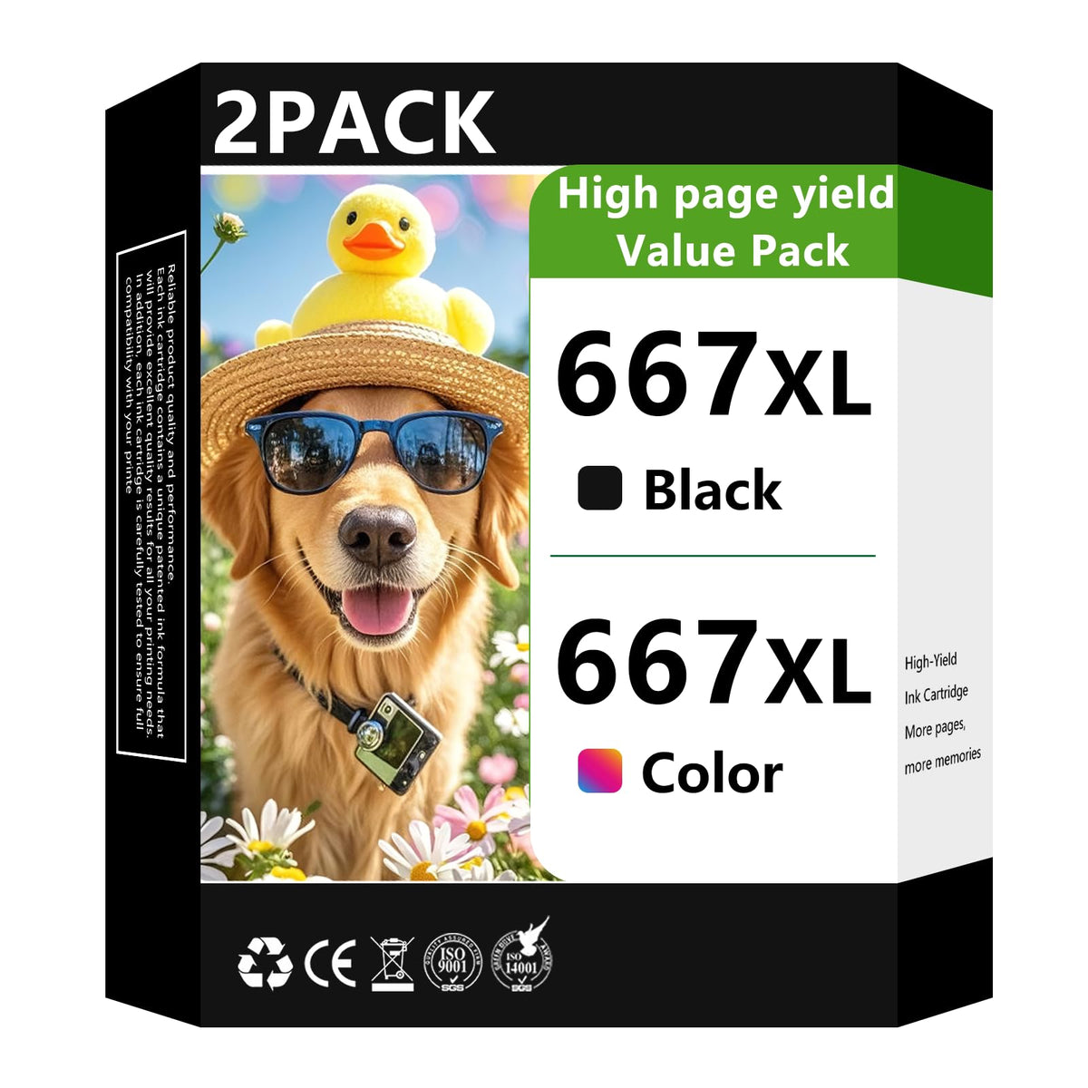 JYZBRW 667XL Ink Cartridge Black and Color Combo Pack Compatible for HP Ink 667 667XL