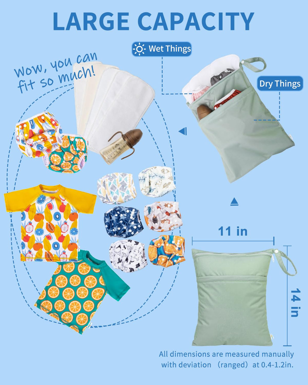 babygoal Wet Dry Bags for Baby Cloth Diapers 3 Pack, Washable Travel Bags, Beach, Pool, Gym Bag for Swimsuits & Wet