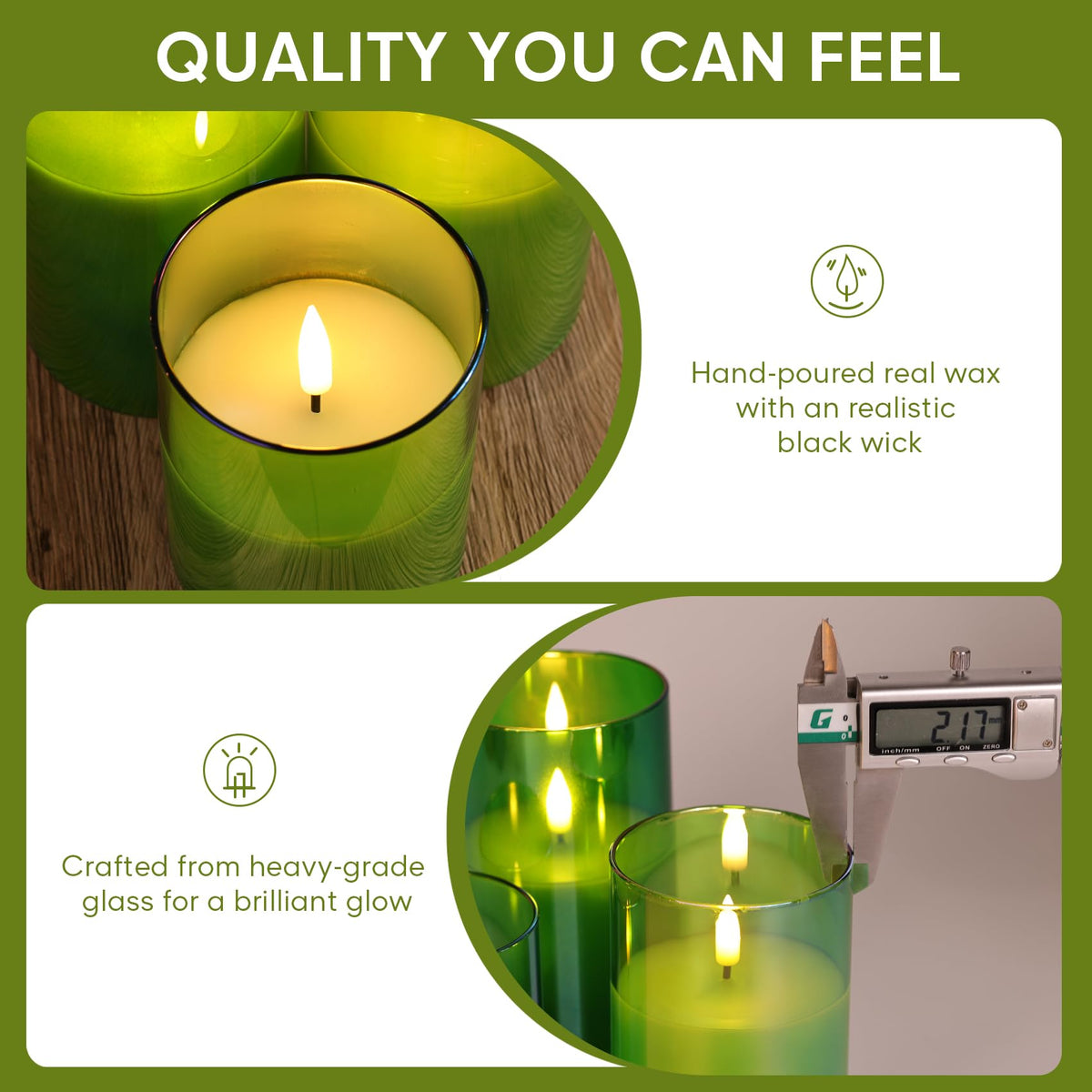 Eywamage Glass Flameless Candles with Remote - Green view 4