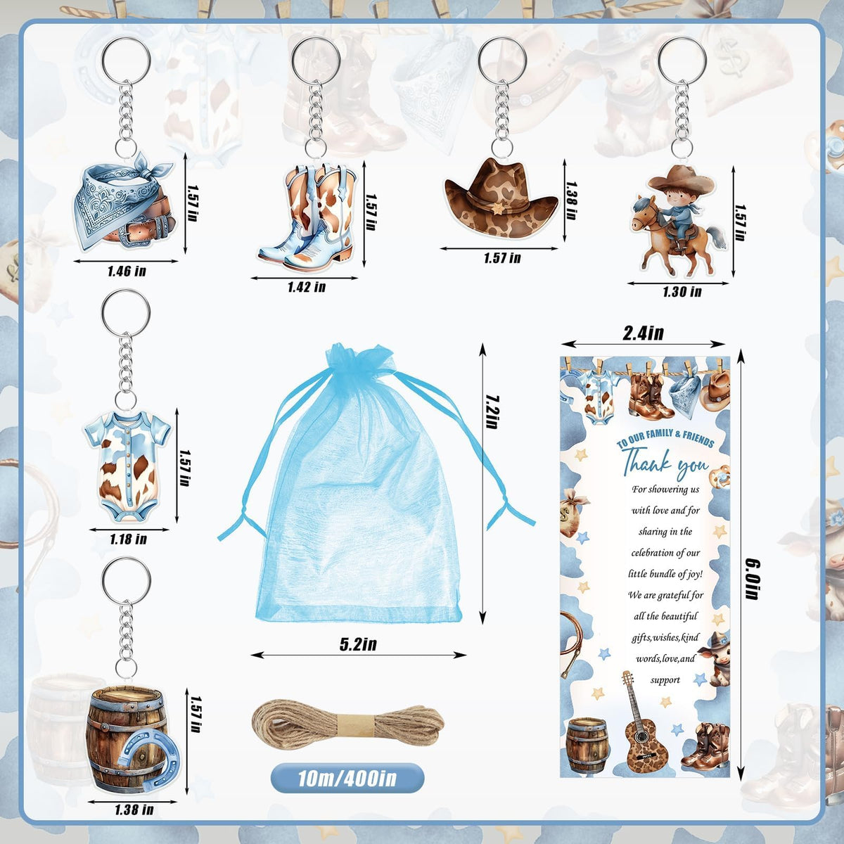 EYNDYN 145 Pieces Baby Shower Favors Ballpoint Pens and Keychains Gifts Bulk Retractable Pens Gender Reveal Cards Souvenirs - 36 / Cowboy view 2