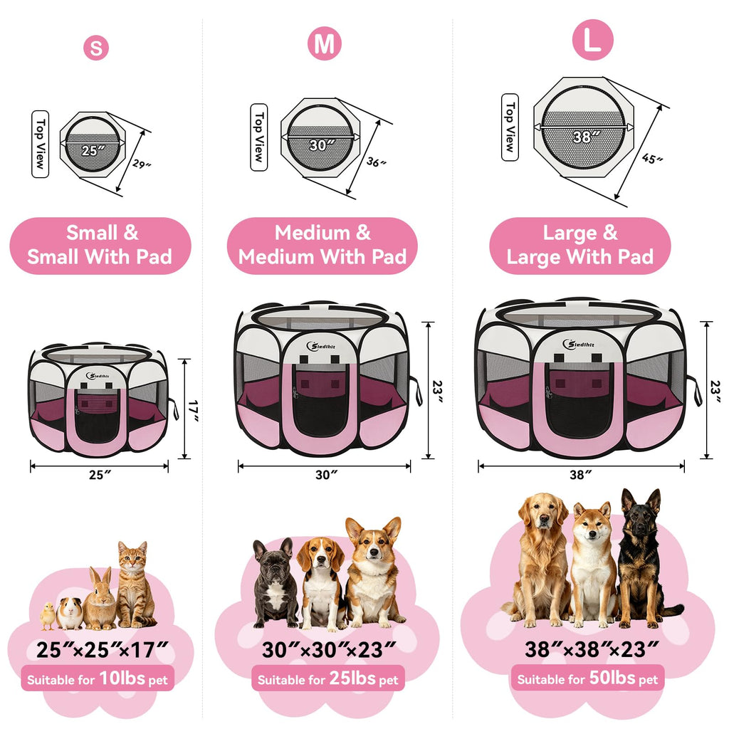Siedihit Sieidihit Dog Cat Pet Playpen Puppy Crate Cage Indoor Outdoor, – Small Pink (SDUS1P1CWAG30S)