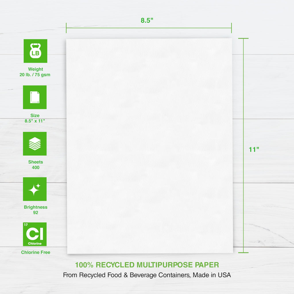 PrintWorks 100% Recycled Printer Paper 8.5" x 11" White - 20 lb Copy & Multipurpose Computer Paper - 2400 (Pack of 80)