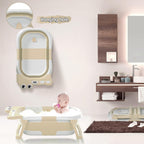 Tavlshero Collapsible Baby Bathtub for Newborn, Foldable Baby Bath Tub with Thermometer & Soft Floating Cushion & Drain