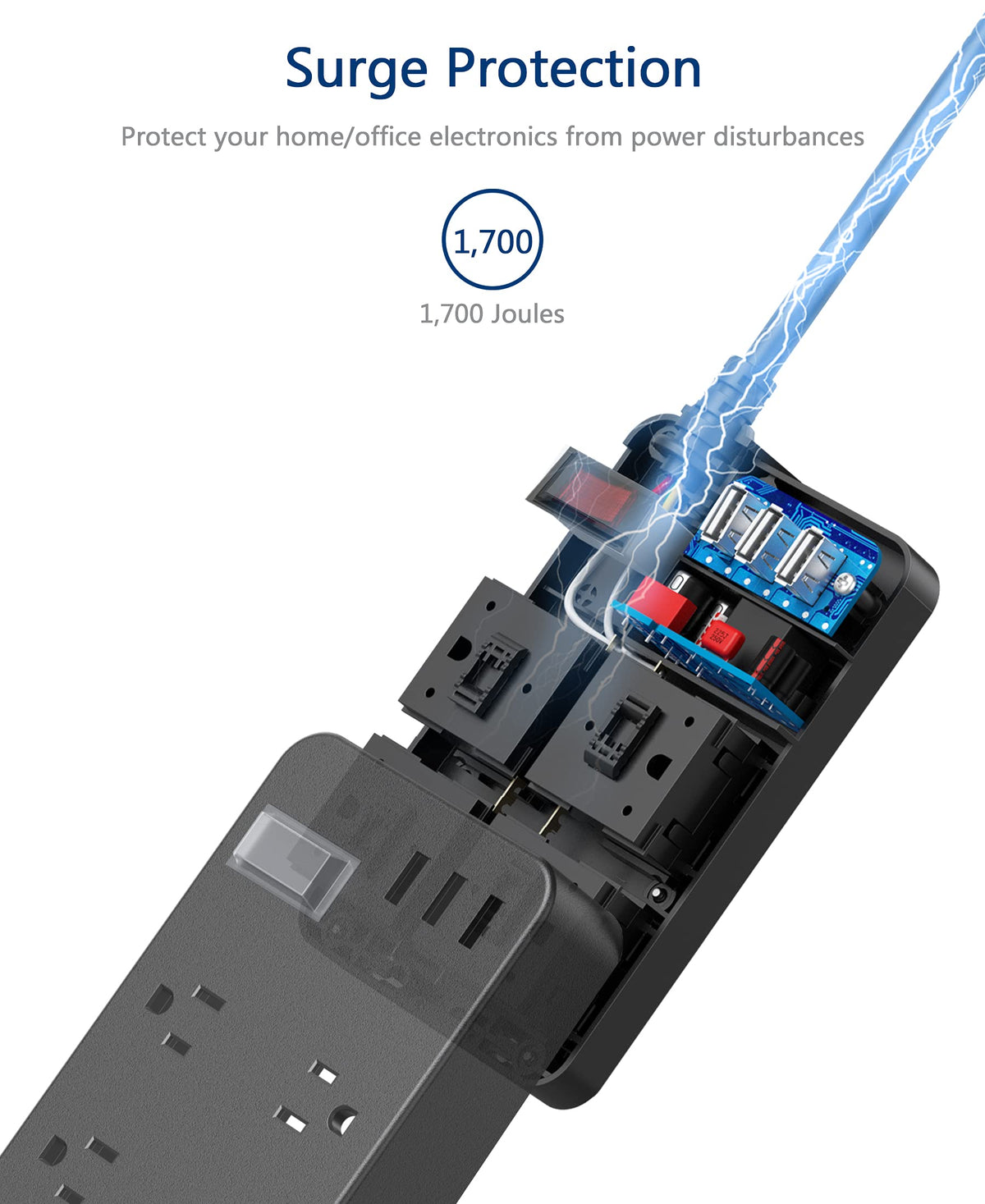 Power Strip, 4 Flat Plug