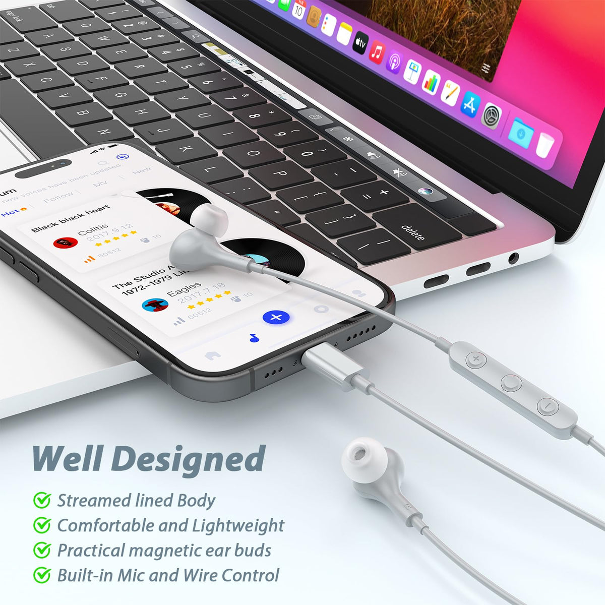 USB C Headphones for iPhone 18 Pro Max 17 16 15/Galaxy S26 FE Wired Earbuds - Sky-Grey view 5