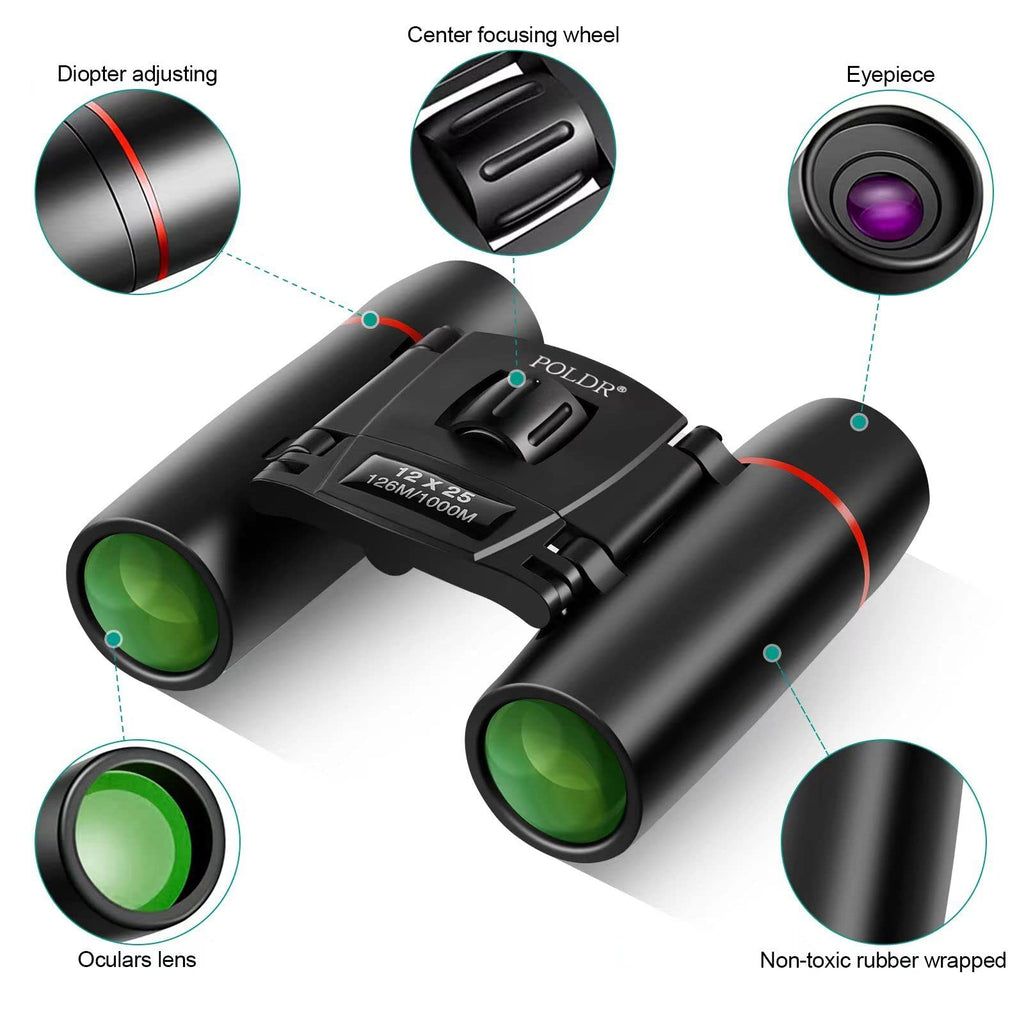 POLDR 12X25 Small Binoculars with Clear Vision, Pocket Compact (Bin-220720-1)
