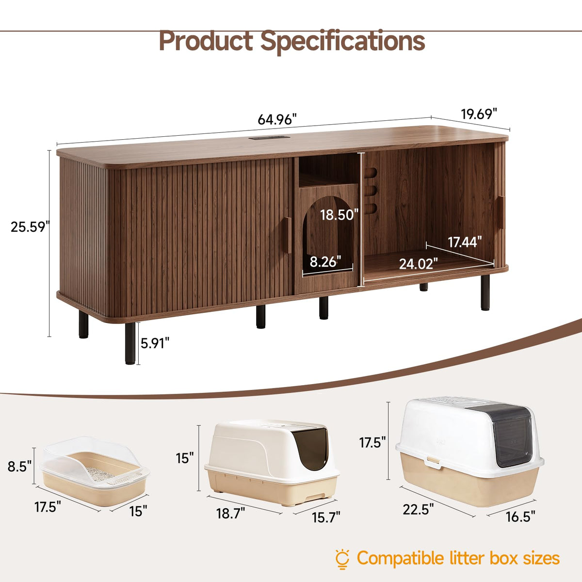 ONBRILL 65 Inches Cat Litter Box Enclosure for 2 Cats