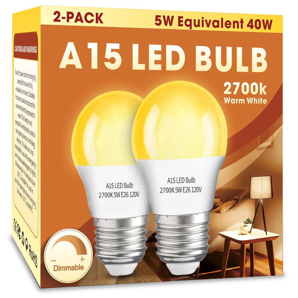 LOXYEE A15 LED Light Bulb 2 Pack, Dimmable 5W 2700K Table Lamp Bulb (BXD-001)