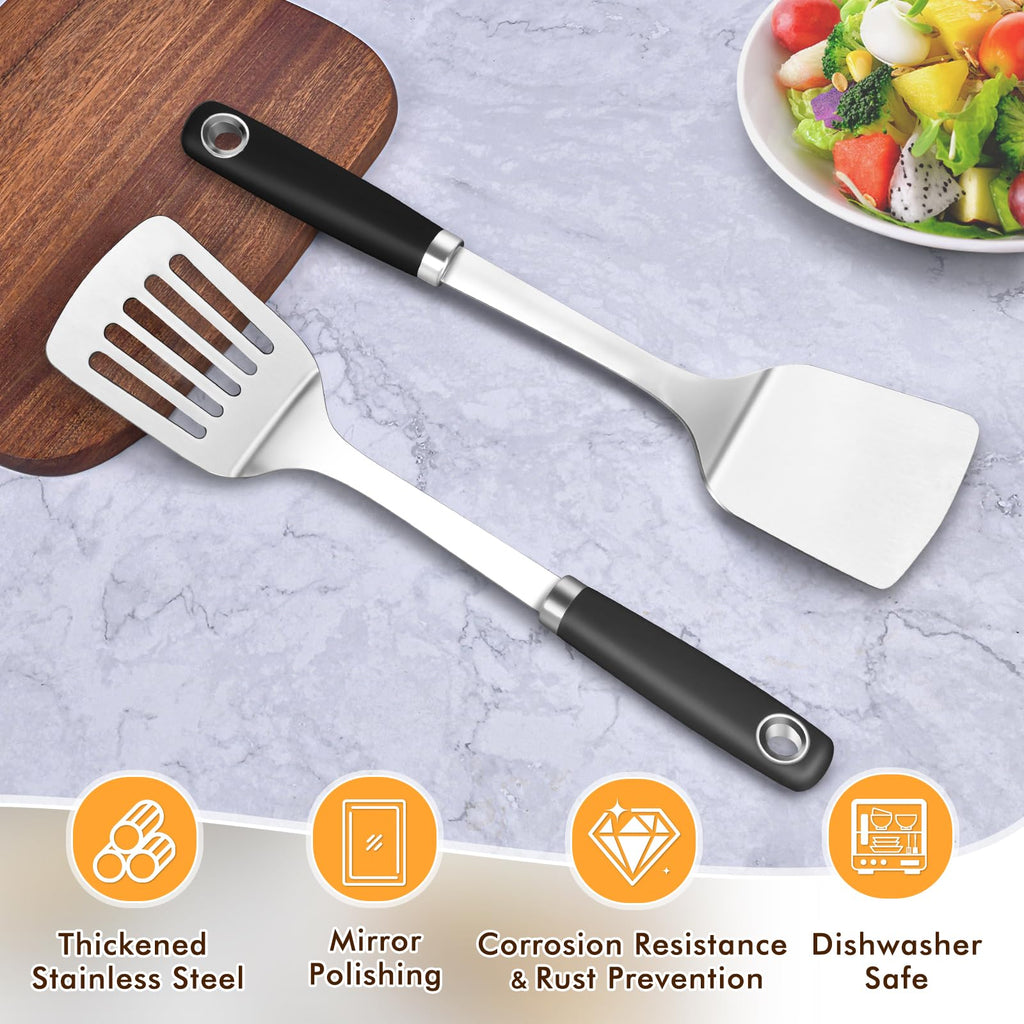 MemoGem Stainless Steel Spatula Set, Solid and Slotted Turner - view 9