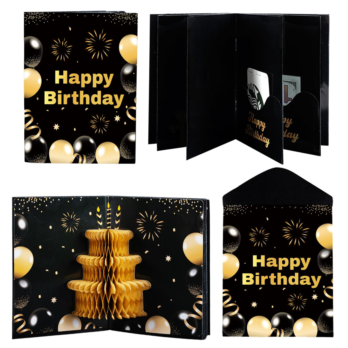 Marhpveua 6 Slots 3D Honeycomb Birthday Money Card Holder - Black Gold