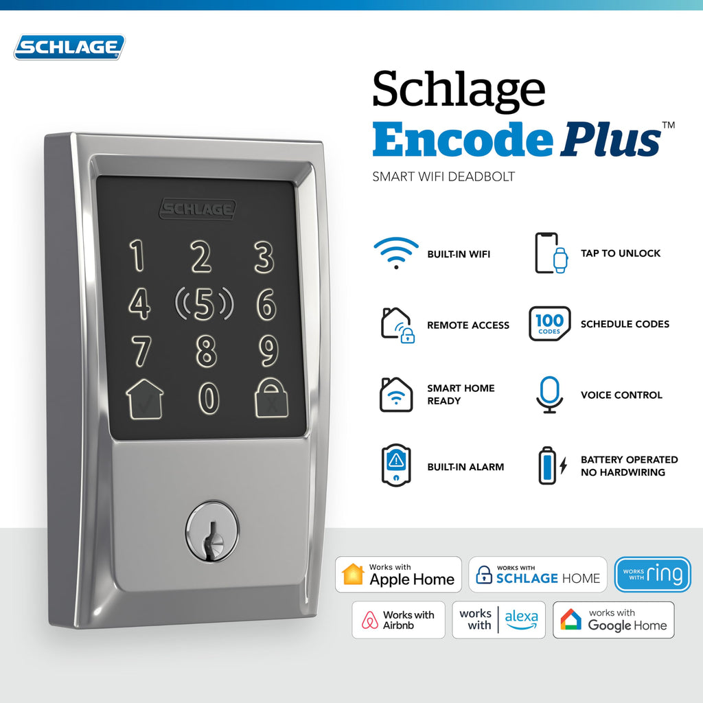 Schlage Encode Plus Smart WiFi Deadbolt Lock, Tap to Unlock