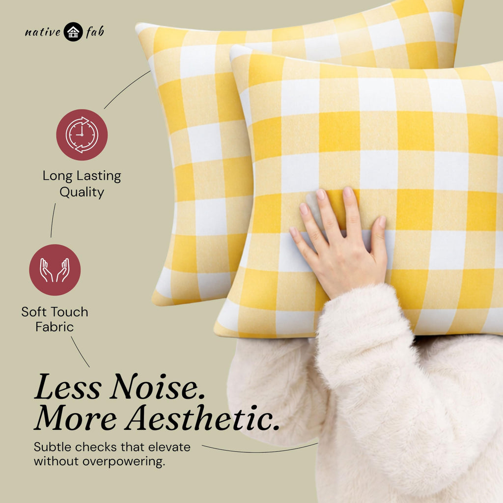 Native Fab Throw Pillow Cushion Cover for Sofa Couch Bed Comfort - Buffalo Lemon Yellow / 20" x 12" (Pack of 2) view 1