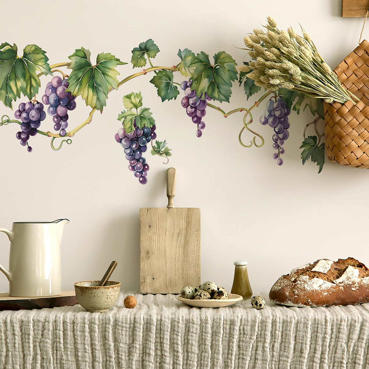 2 Sheets Grape Vine Wall Stickers Removable Grapes Wall Decals Vinyl Peel and Stick Grape