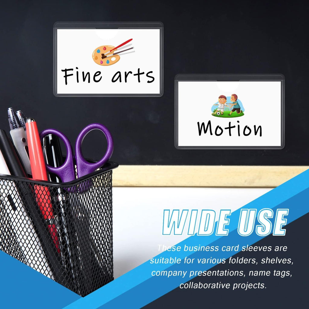 WYOMER Clear Self-Adhesive Business Card Pockets and Top Open Library Card Pockets - 100 / 2.3" x 3.7" view 6