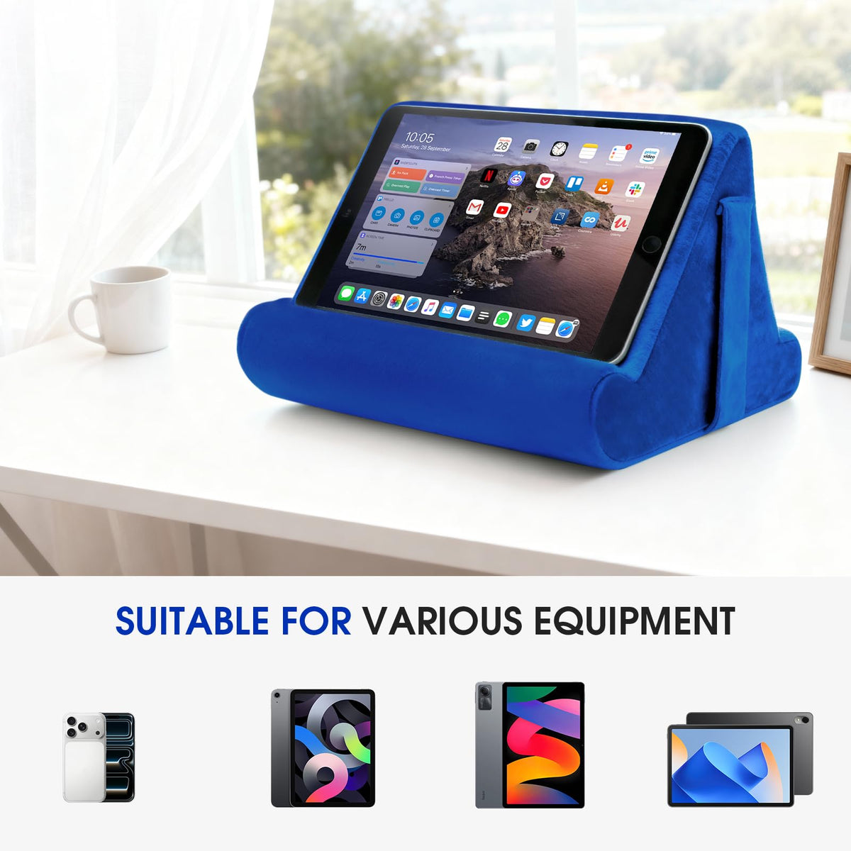 Sttargxing Tablet Stand Multi-Angle Tablet Pad Stand Lazy Holder Stand Soft Pad Stand Tablet Cushion Stand with Net Pocket & Random Color Stands for Lap - Blue view 3