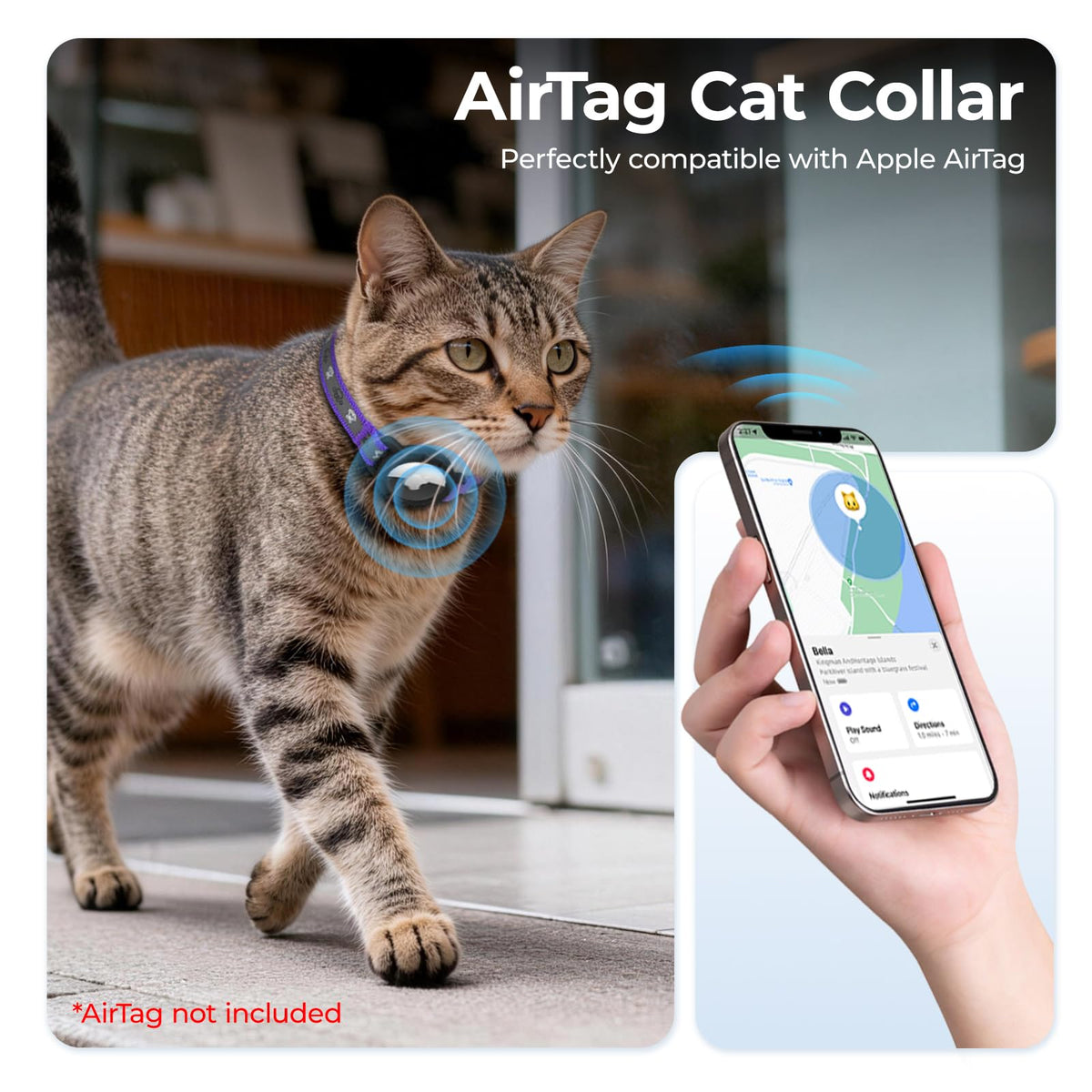 AirTag Cat Collar, Reflective Cat