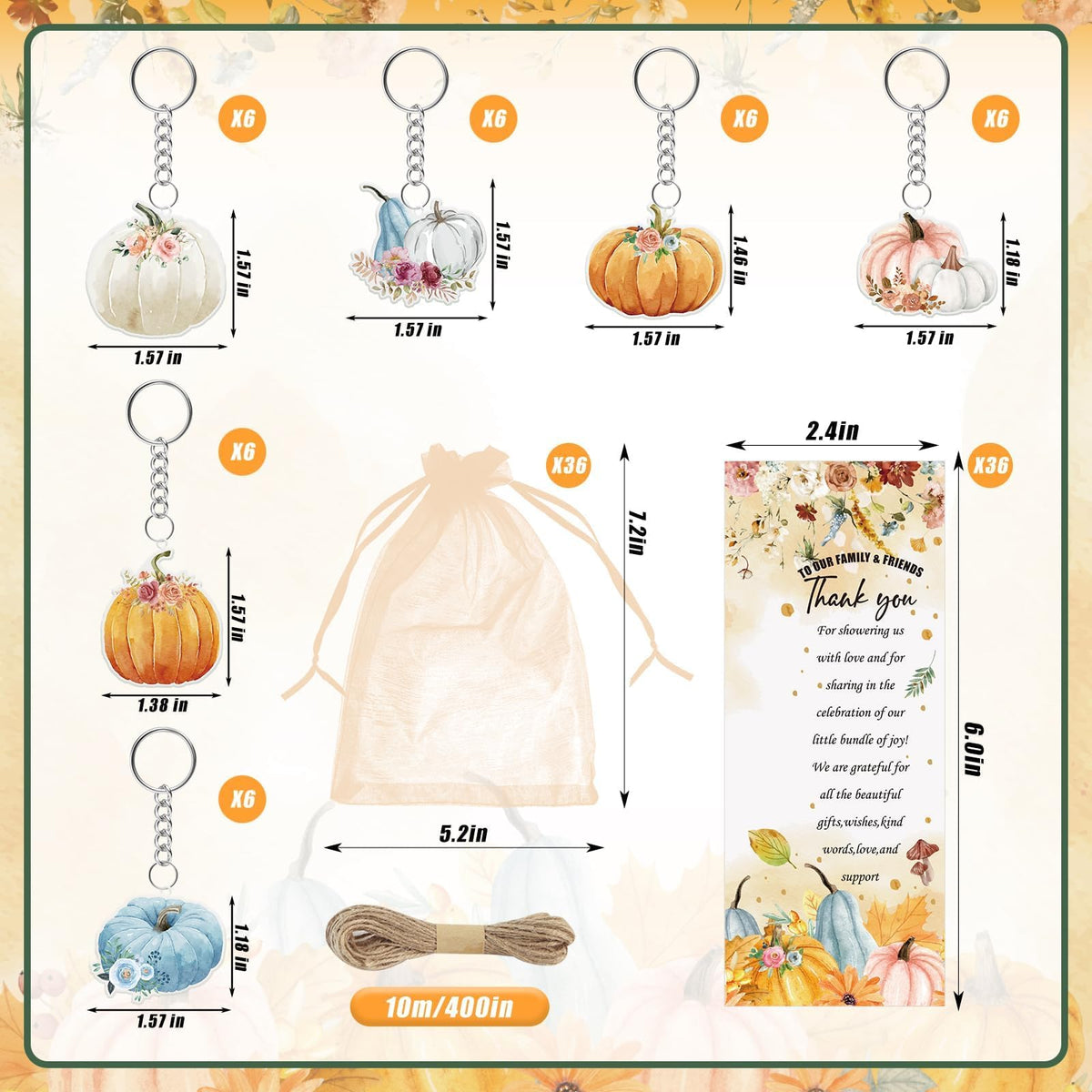 EYNDYN 145 Pieces Baby Shower Favors Ballpoint Pens and Keychains Gifts Bulk Retractable Pens Gender Reveal Cards Souvenirs - 36 / Pumpkin view 2