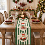 13 x 60 Table Runner for Holiday and Farmhouse Kitchen Decor - Green Stripe view 2