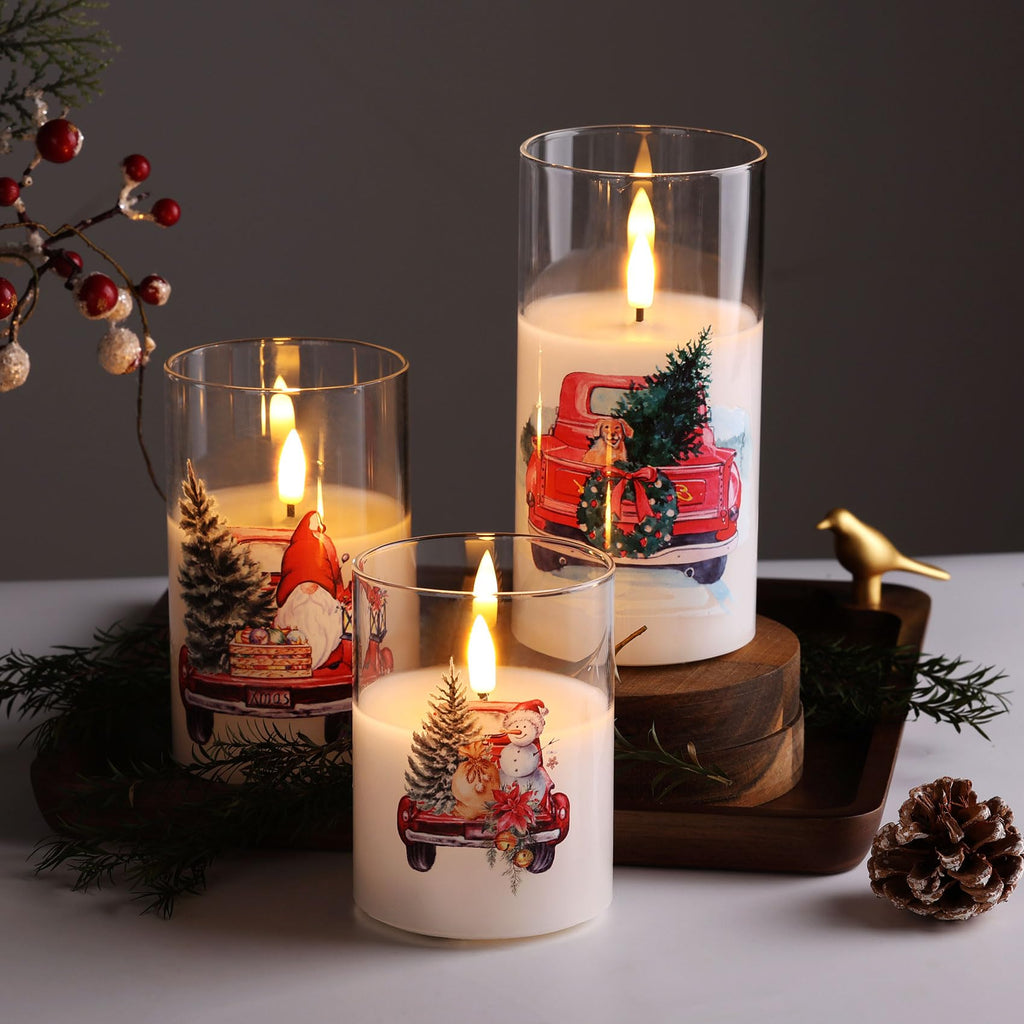 Eywamage Glass Flameless Candles with Remote - Red Truck view 6
