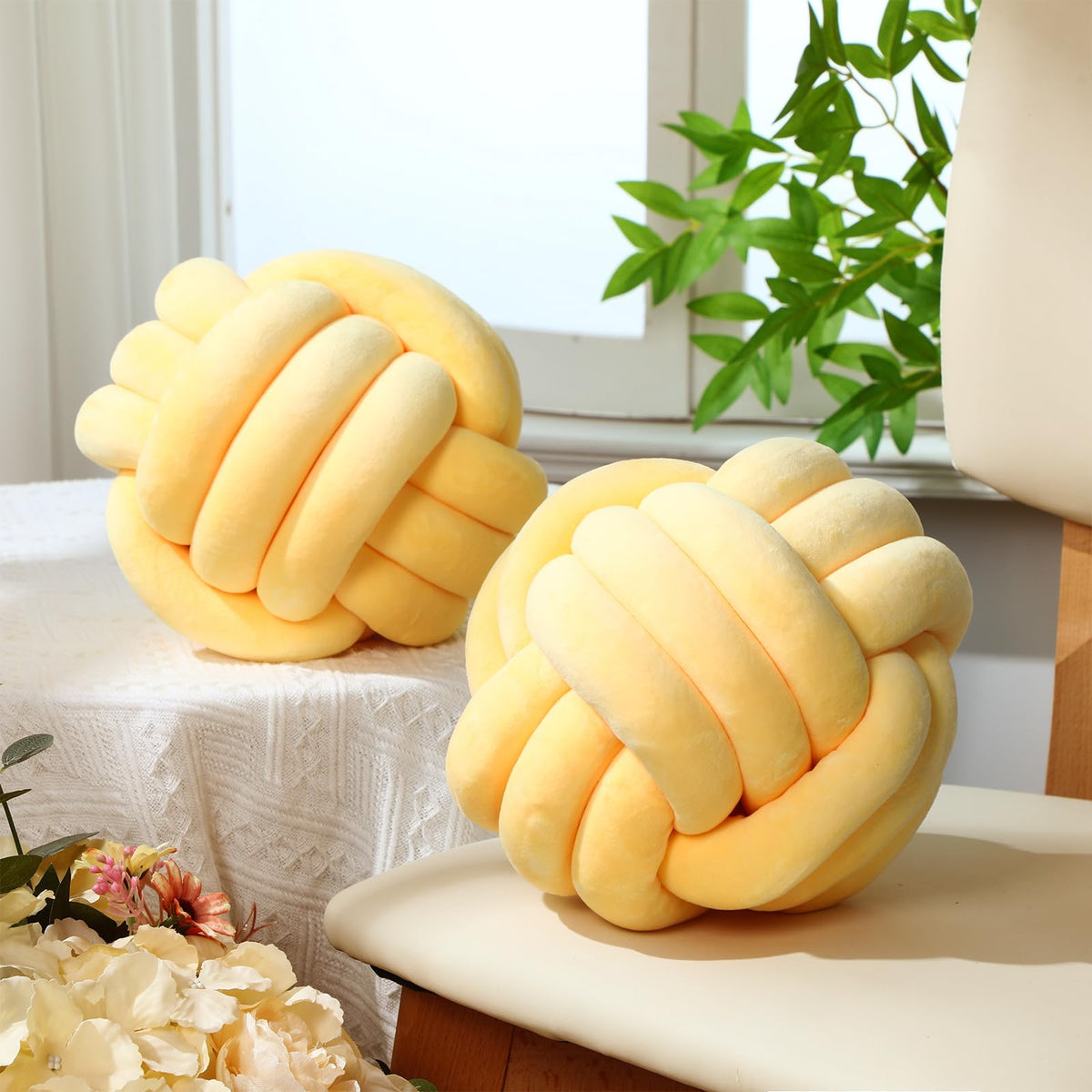 Namalu 2 Pcs Knot Pillow Decorative Throw Pillow - Light Yellow / 7.87 Inches view 3