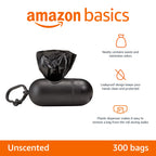 Amazon Basics Dog Poop Leak Proof Bags with Dispenser and Leash Clip, Unscented, 13" x 9" Large Size, – 300 Count (Pack of 20)
