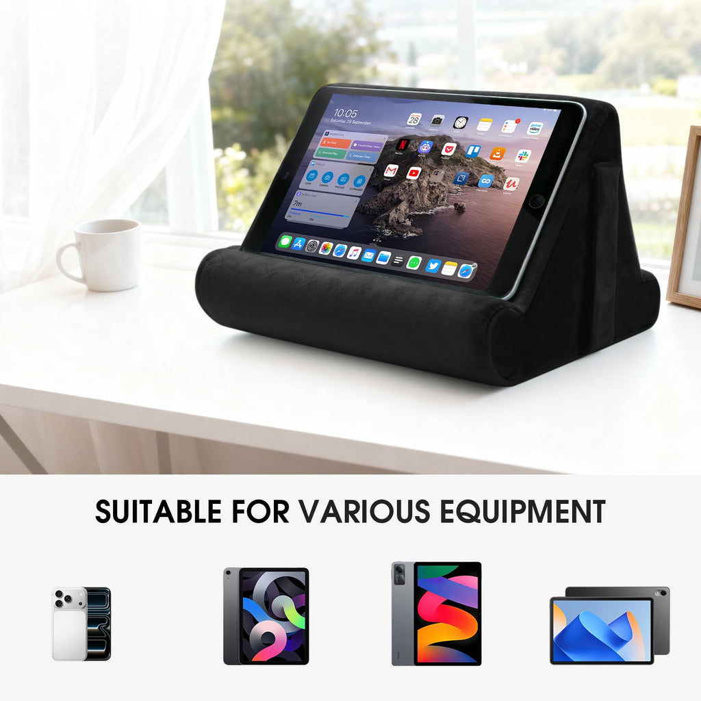 Sttargxing Tablet Stand Multi-Angle Tablet Pad Stand Lazy Holder Stand Soft Pad Stand Tablet Cushion Stand with Net Pocket & Random Color Stands for Lap - Black view 4