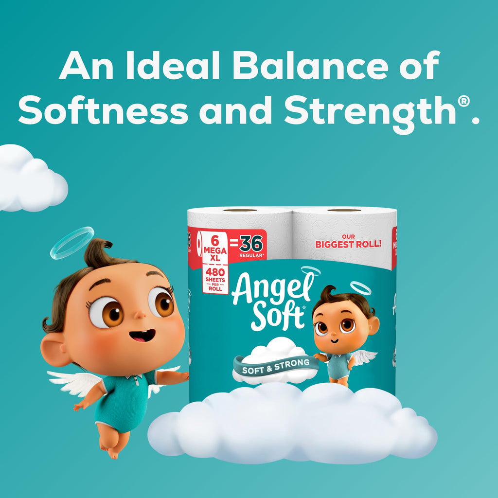 Angel Soft Toilet Paper, 6 Mega XL Rolls = 36 Regular Rolls, Soft and Strong Toilet Tissue (additional view 4)