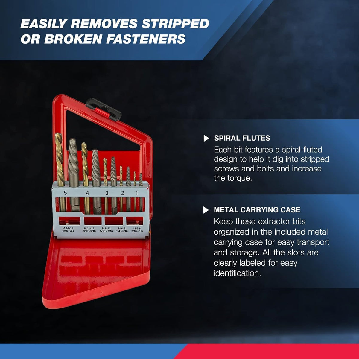 NEIKO 01925A Screw-Extractor And Left-Hand Drill-Bit Set, HSS M2 Steel Drill Bits, Alloy (additional view 2)