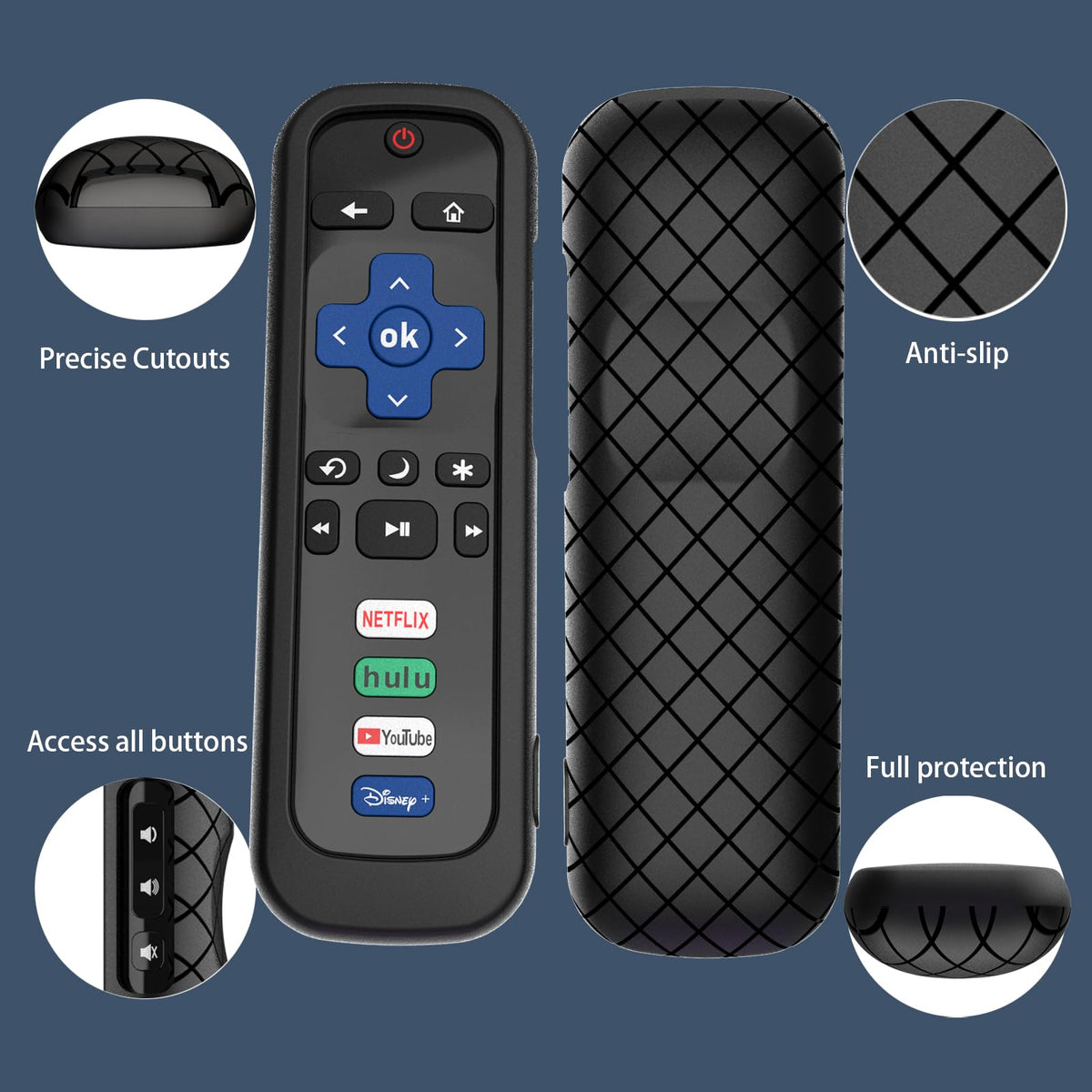 Cover for Roku Stick Remote - Non-glow Black view 3