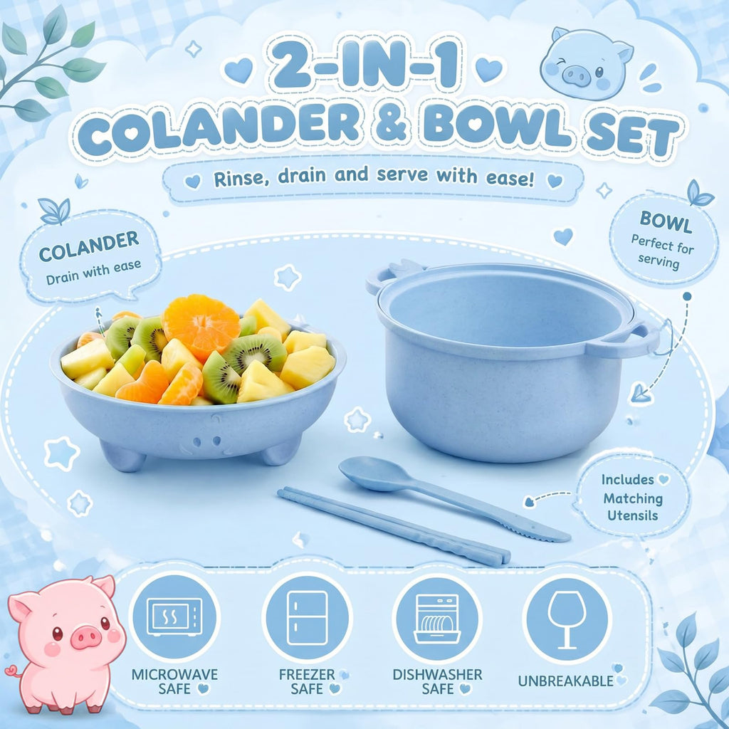 Romooa 45oz Cute Pig Ramen Bowl Set Microwavable
