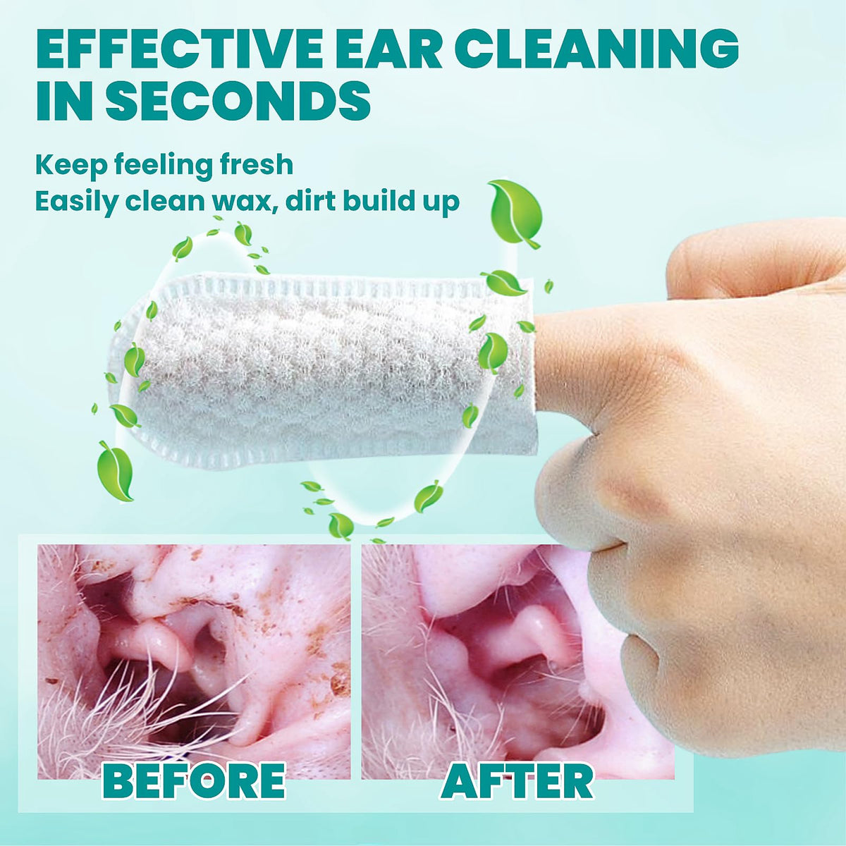 MEDUWEDU Ear Cleaner Finger Wipes 60 Counts, Dog Ear Cleaner, Grooming Kit Care for Dogs and Cats, Soft & Easy Otic